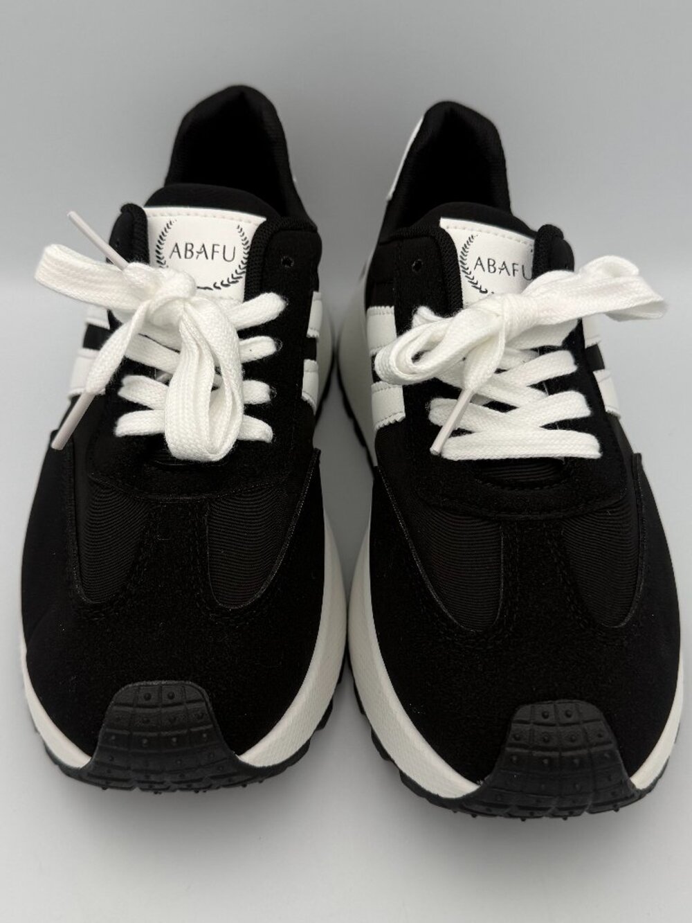 ABAFU Black White Platform Chunky Low Top Sneakers US Women's Size 8